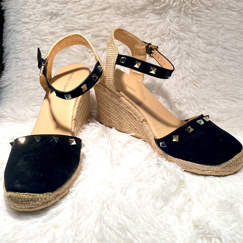 Marc Fisher Black Espadrille Wedge Sandals